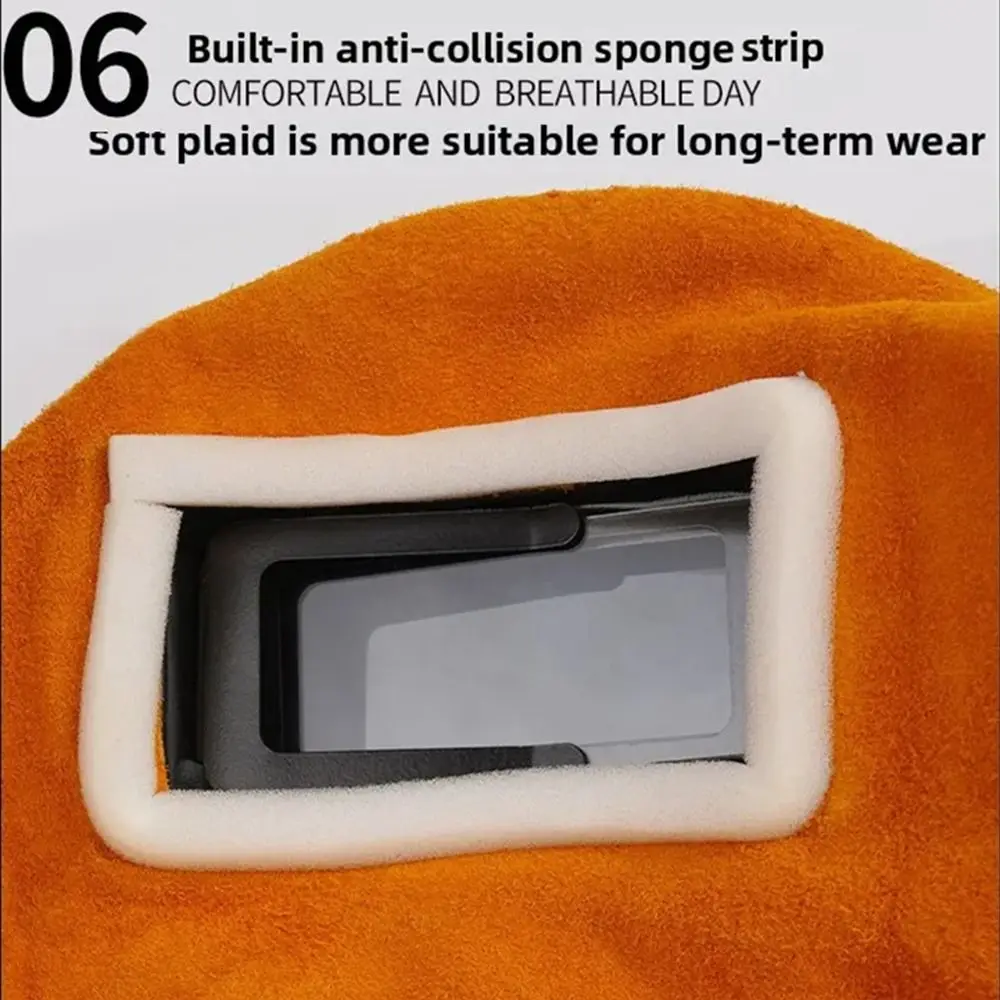 Maschera per casco per saldatura con lente aperta ribaltabile Cappuccio per saldatura in pelle traspirante durevole Resistente alla fiamma Resistente al calore