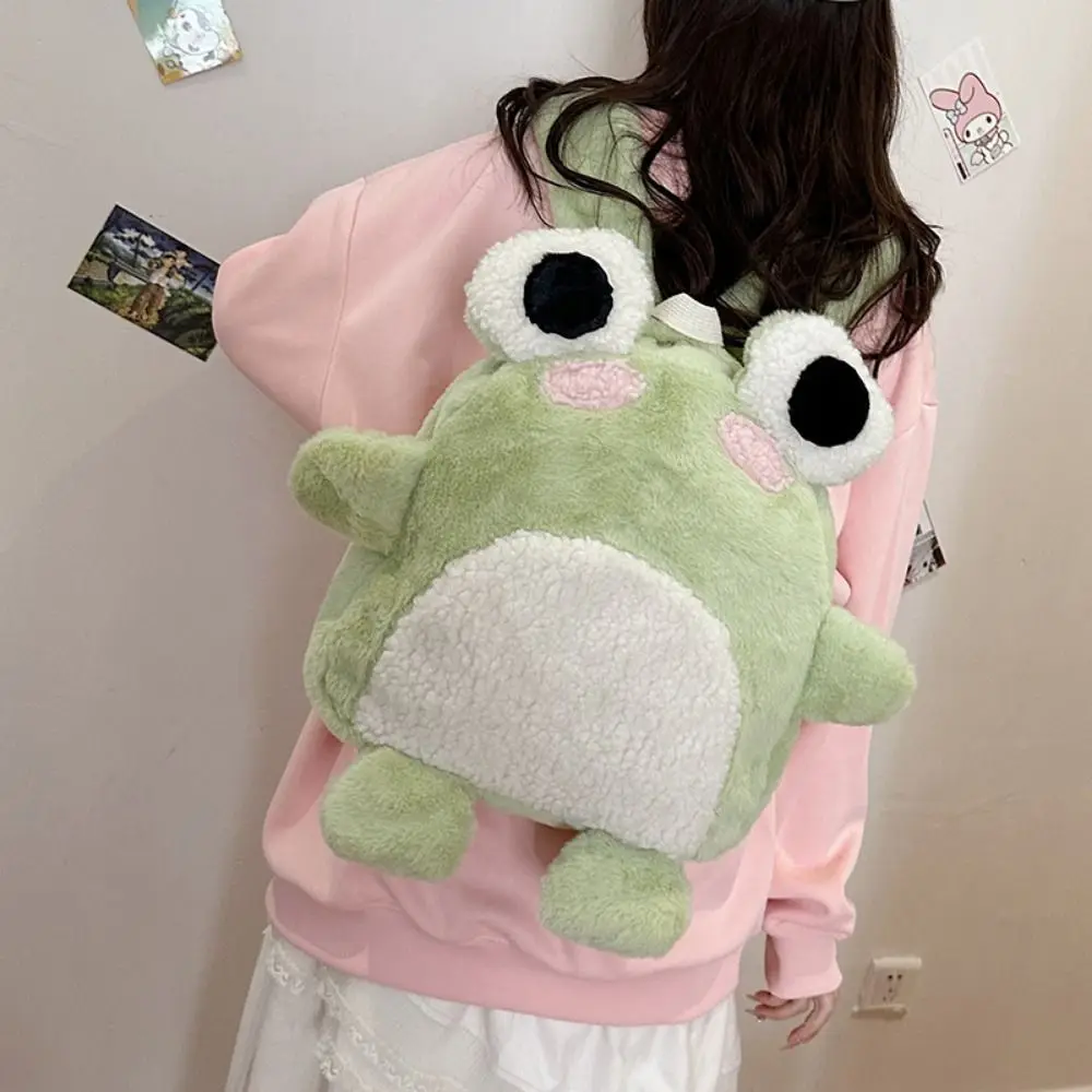 Mochila de rana de dibujos animados 3D de felpa, bolso escolar de rana para niños Y2K de gran capacidad, bolso de hombro de rana Animal creativo Kawaii