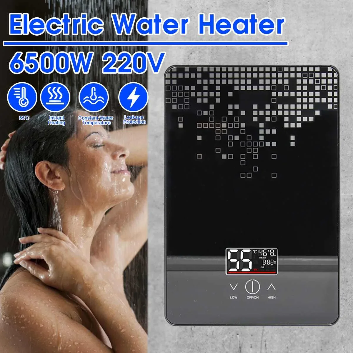 

6500W 220V Electric Water Heater Instant Tankless Water Heater Bathroom Shower Multi-purpose Hot-Water Heater with LED Display