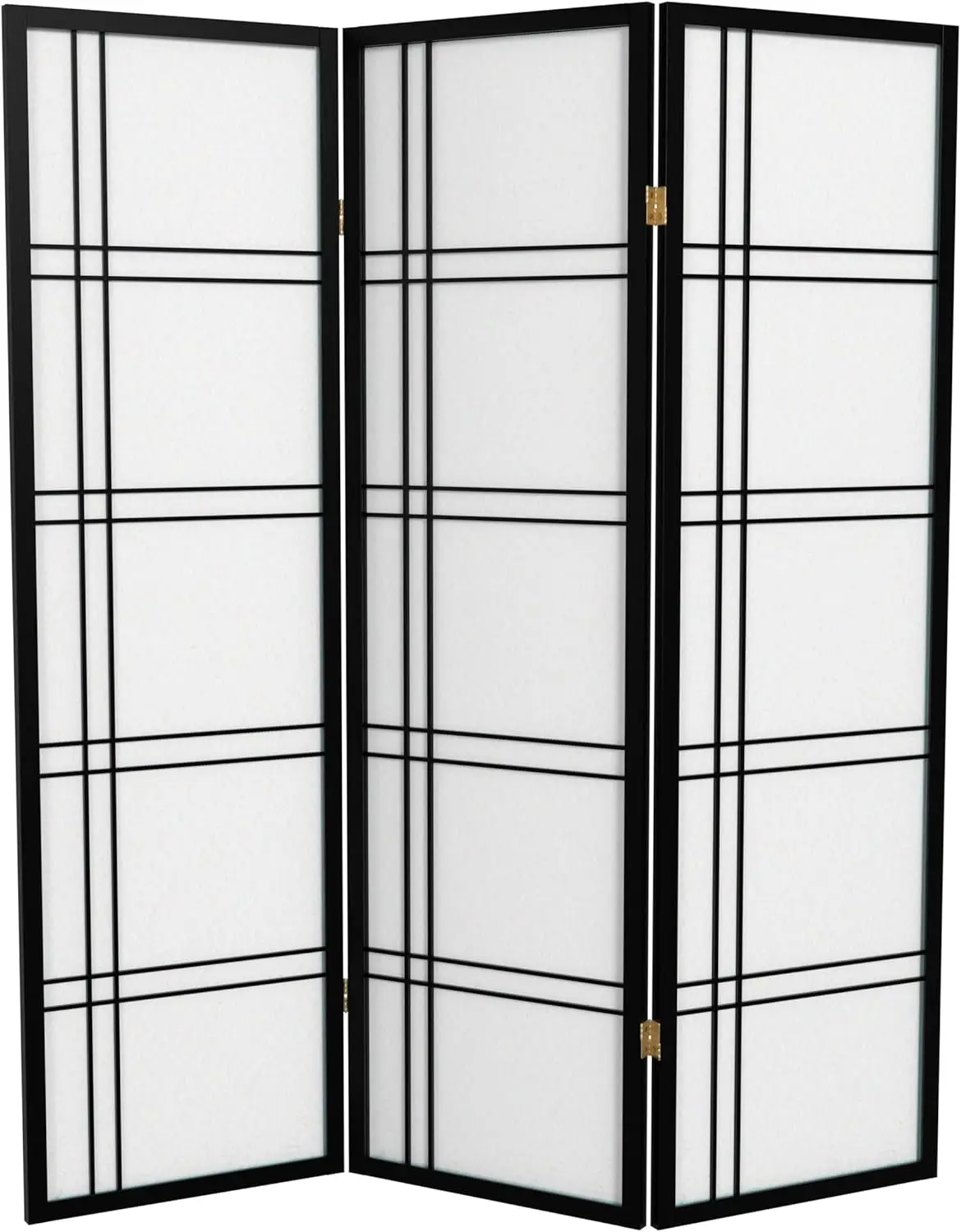 Biombo de 3 Paneles Negro con Doble Cruz, Separador de Ambientes Alto con Decoración de Estilo Asiático Moderno para Sala de Estar o Dormitorio