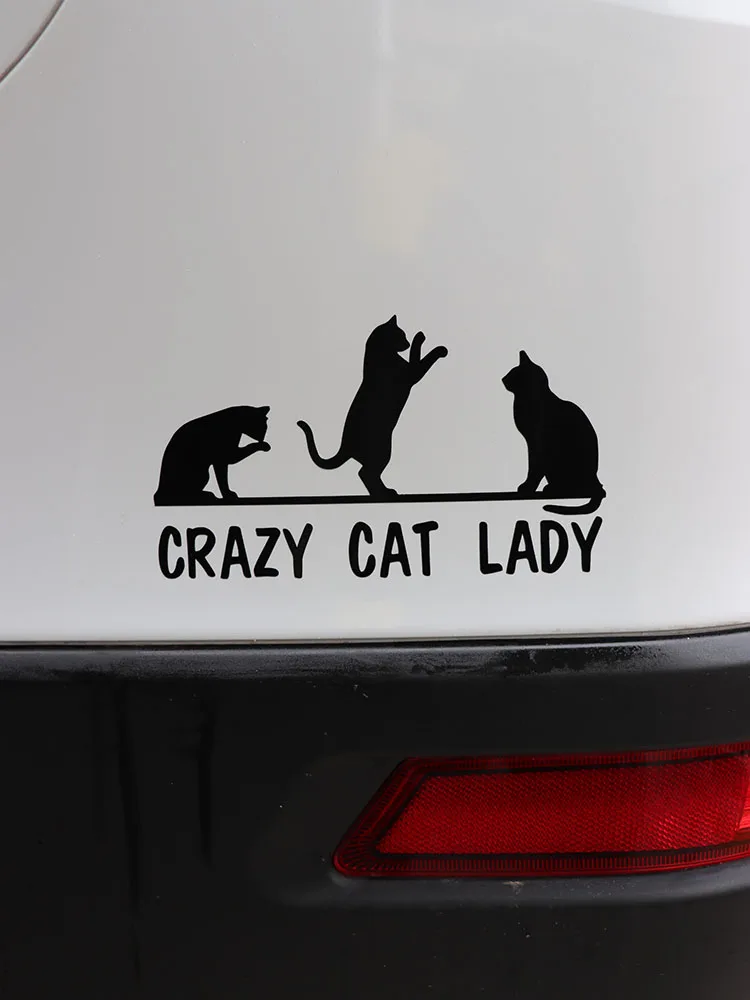 Three Cats Playing Car Sticker Crazy Cat Lady Vinyl Decal Black/Silver 16.7*9.6CM