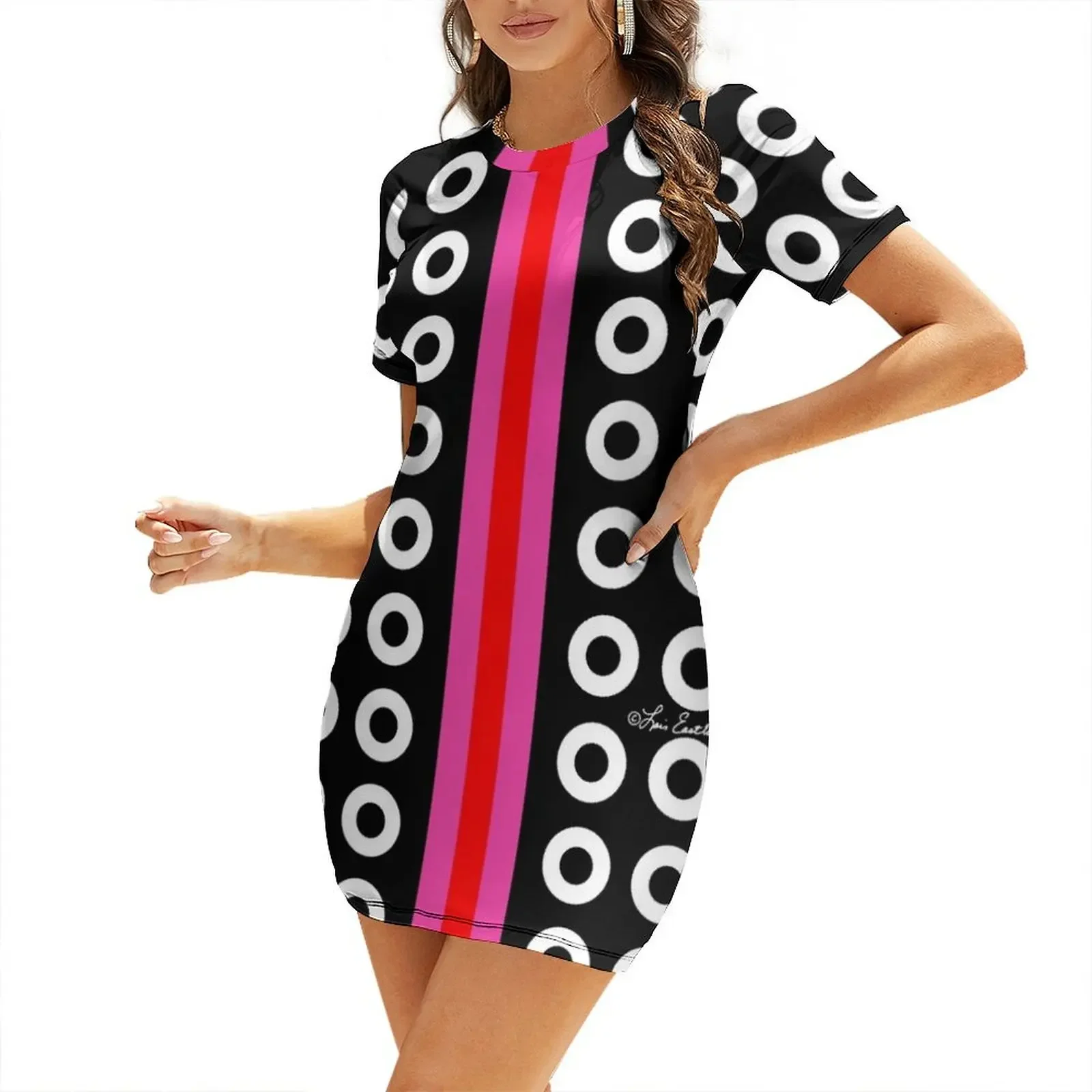 

Dots and Stripes Short-Sleeved Dress women long dresses dress fairy dress Casual dresses
