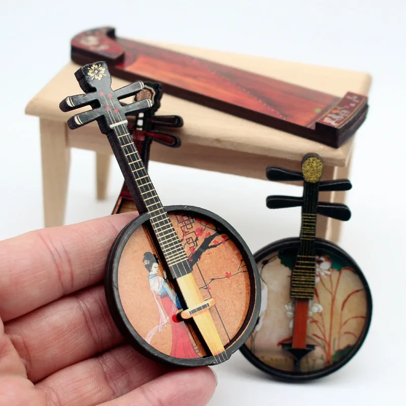 Dollhouse Chinese style pipa, ethnic musical instrument guzheng, guqin mini furniture model