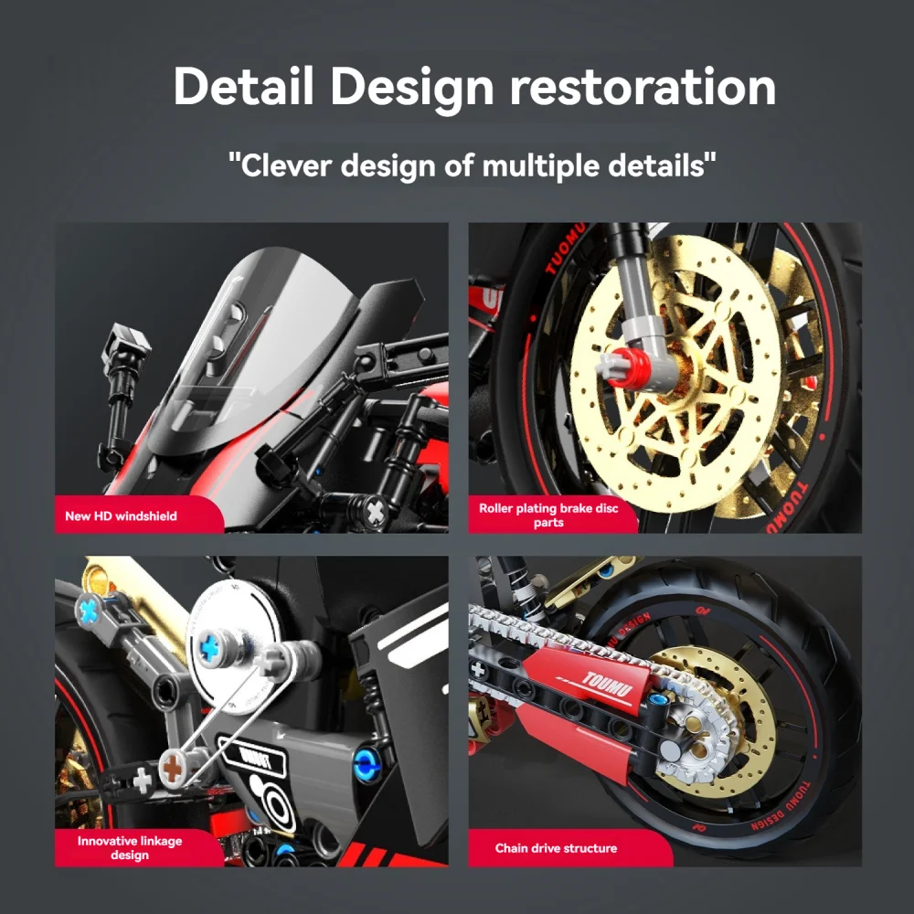 Technische 1:5 schaal V4 motorfiets bouwstenen set creatieve MOC-stijl montagestenen STEM educatief cadeau voor jongens meisjes