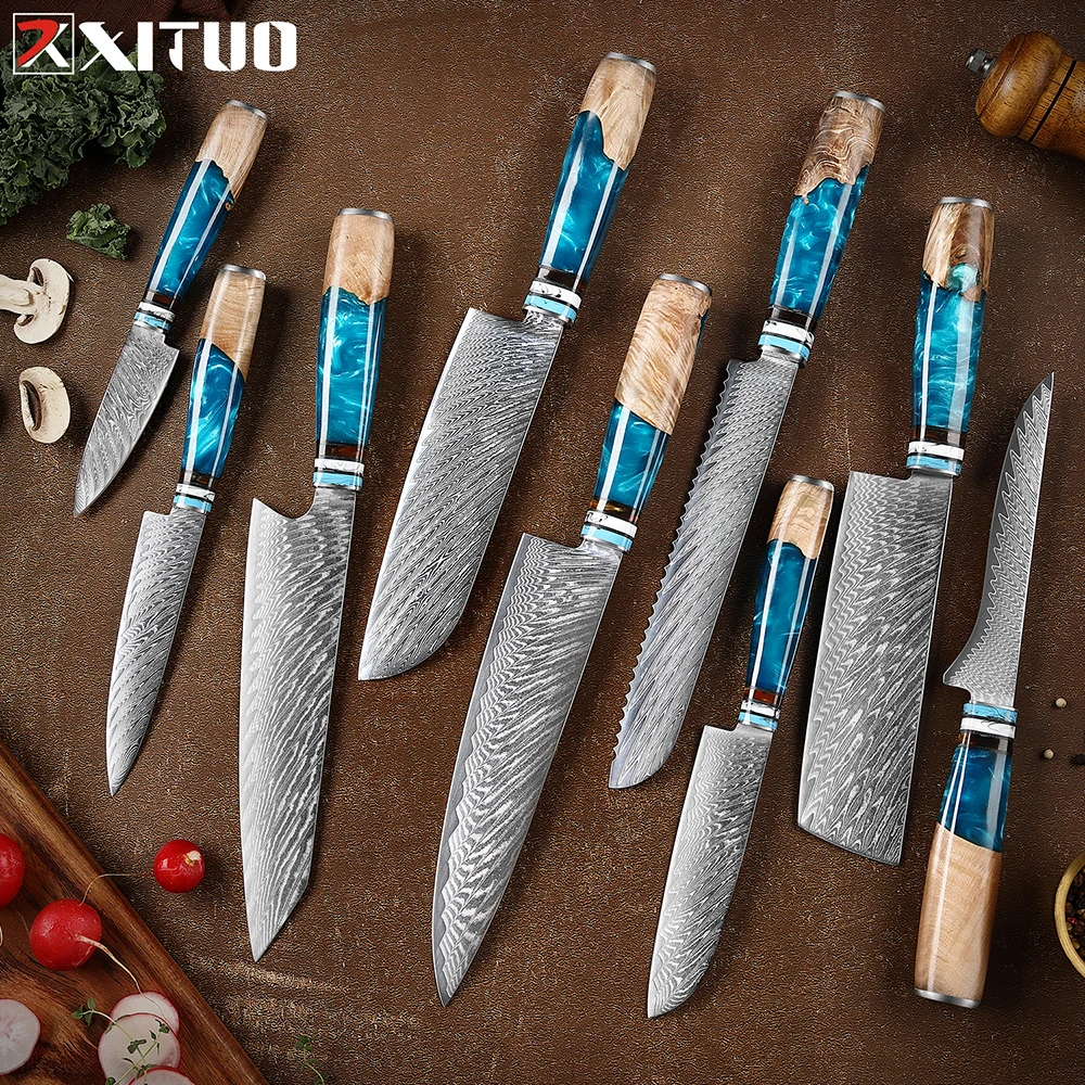 

XITUO Damascus Steel Chef Knife Sharp 67 layers Japanese Kitchen Knives Handmade Slicing Bread Boning Paring Tools