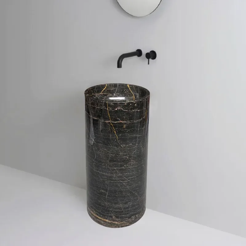 Natural marble pillar basin integrated, formed rough stone, pillar basin