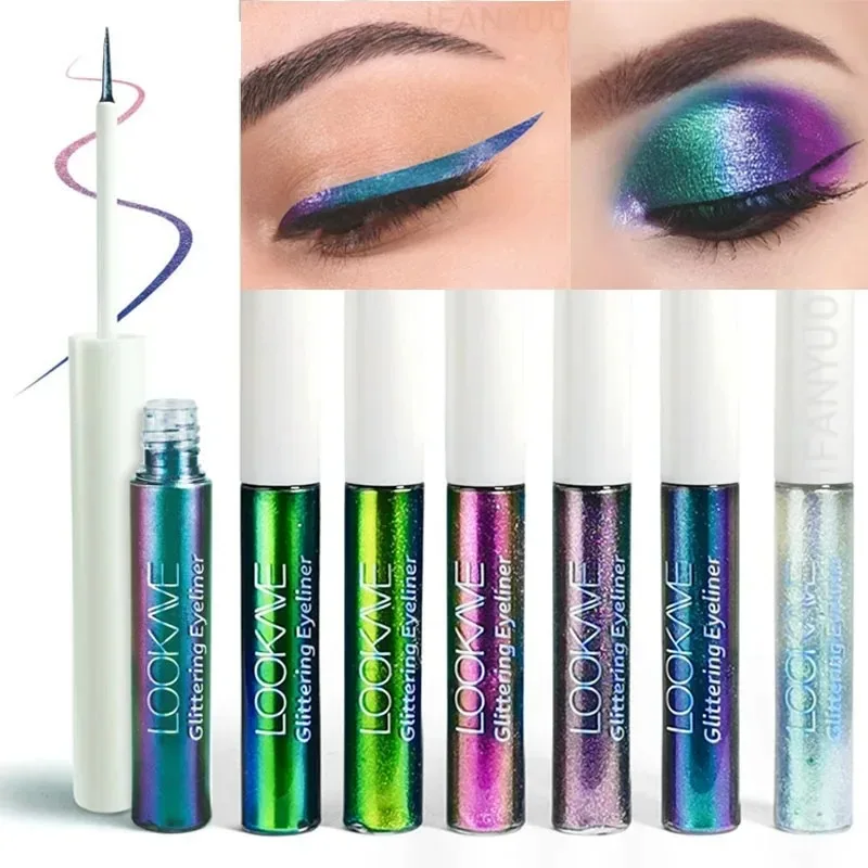 Błyszczący eyeliner w płynie kameleon, metaliczny cień do powiek z brokatem, wielokolorowy eyeliner, perłowy, polaryzujący pigment do makijażu oczu Aurora