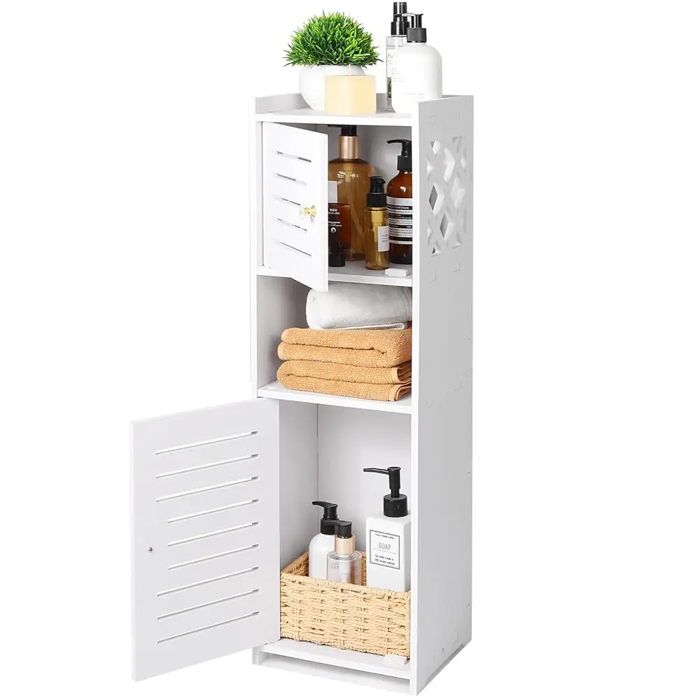 

Bathroom Cabinet, Bathroom Storage Cabinet, Freestanding Furniture Cabinets With Double Door And 3 Tier Shelf, Small Floor