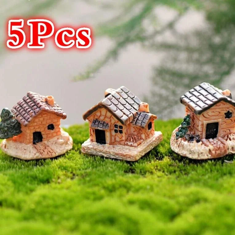 5Pcs Mini Dollhouse Stone House Resin Decorations for Home and Garden DIY for Home and Garden DIY Mini Craft Cottage