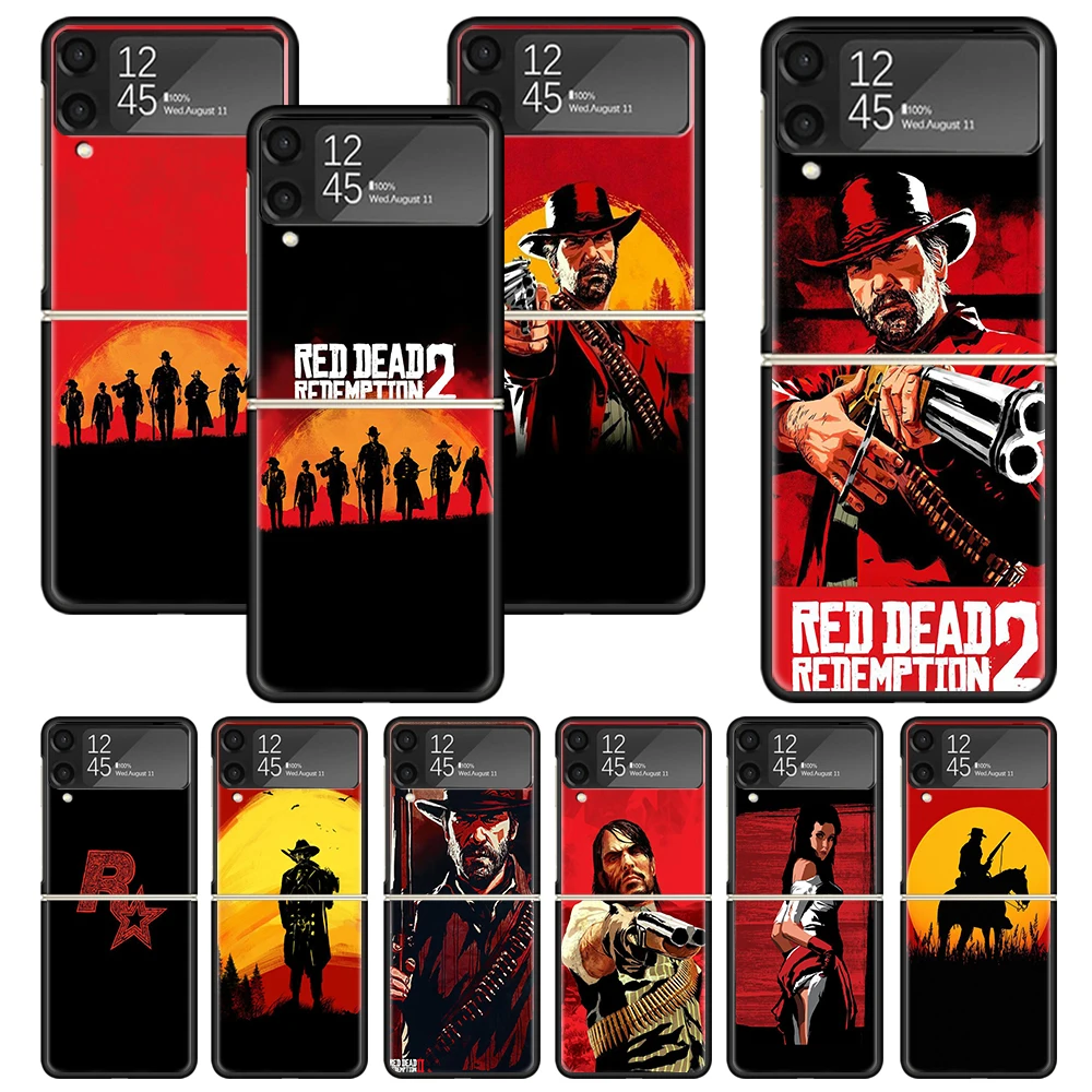 Red Dead Redemption 2 Print Case For Samsung Galaxy Z Flip 3 4 5 6 5G Phone Shell ZFlip6 Flip5 Flip4 Flip3 Pattern Black Hard Co