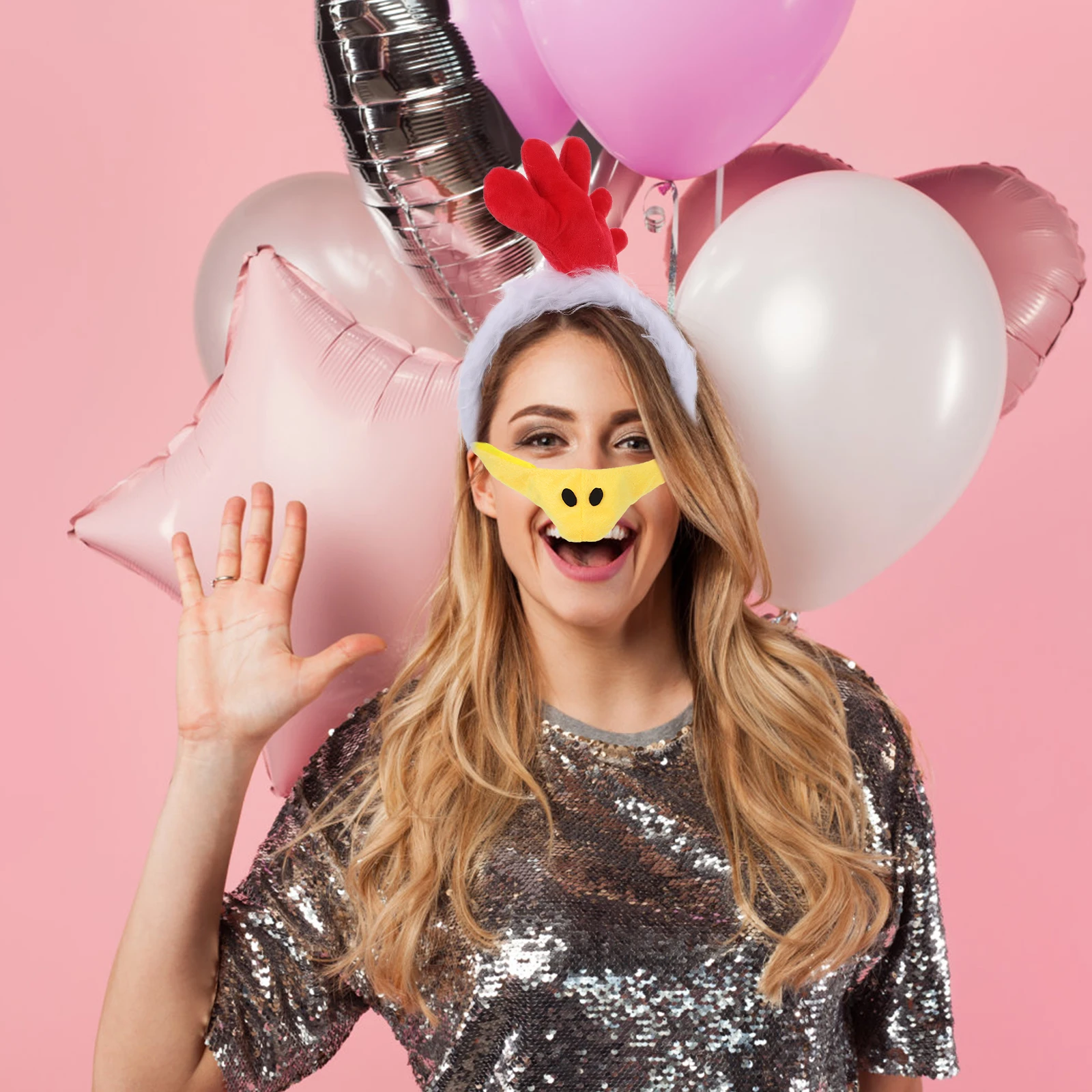 1 Juego de diadema de pollo con nariz y cola, disfraz de Animal para mujer, recuerdos de fiesta, mascarada, carnaval, accesorio de vestir para vacaciones