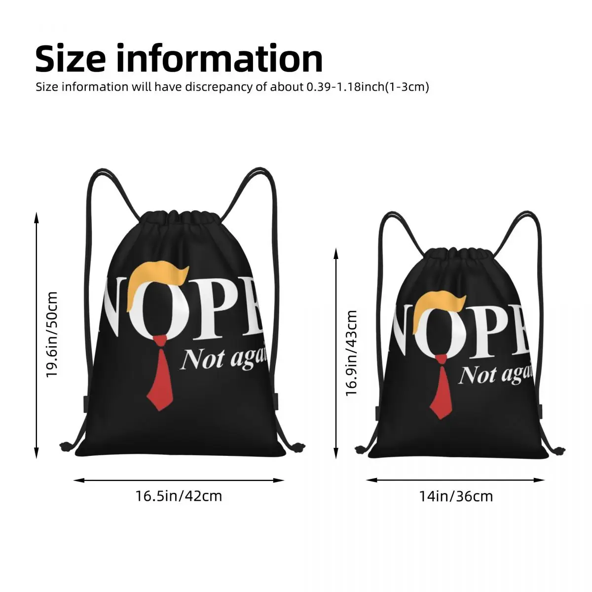 Nope Not Again Funny Donald Trump Drawstring Bags Sports Backpack Gym Sackpack String Bag for Working Out