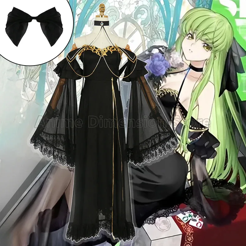C.C. Cosplay Costume Black Anime Code Geass Role Paly Uniform Female Halloween Carnival Party Dresses eo]5