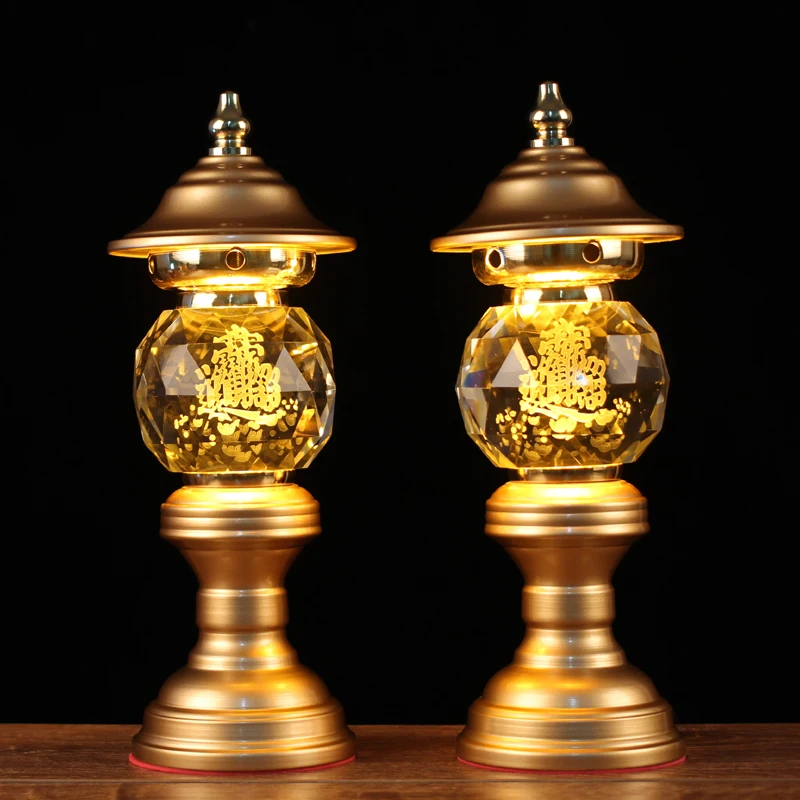 A PAIR 2pcs Buddhism high grade HOME Temple shrine enshrine worship bring wealth money good luck buddha God of wealth lamp 31cm