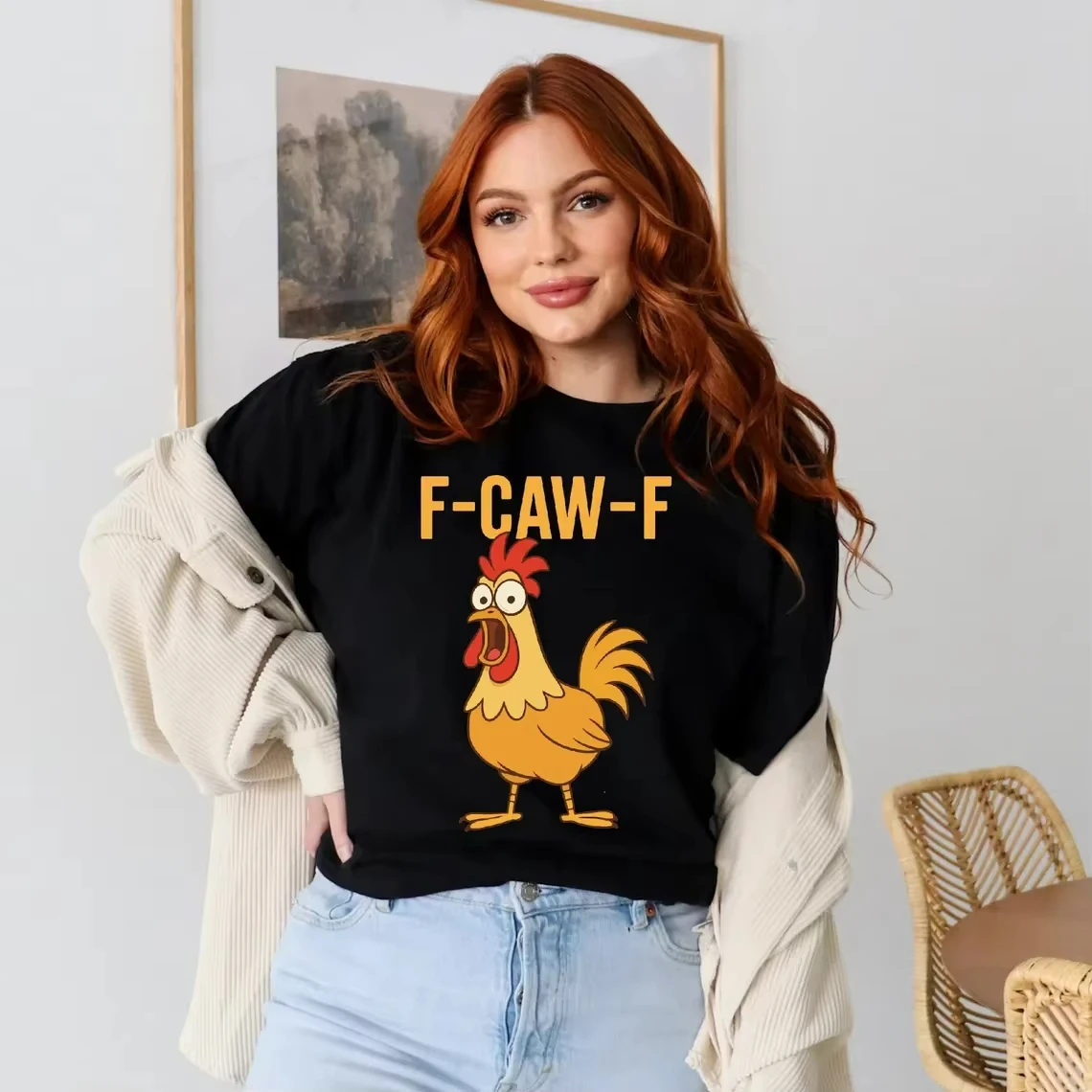 مضحك F-Caw-F تي شيرت الديك ميمي تي شيرت وقح الطيور عاشق تي شيرت القمر الغراب الأسود الطيور الدجاج ميمي تي شيرت