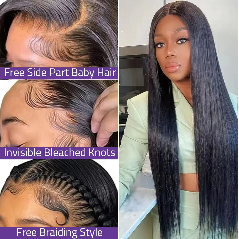 5x5 Glueless Wig 34 Inch 250 Density Bone Straight 13x6 13x4 HD Transparent Lace Frontal Wig Brazilian For Women image 2