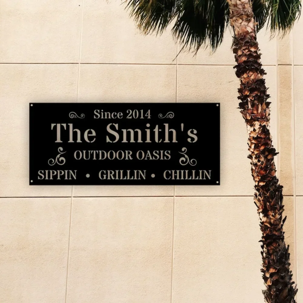 

Personalized Metal Outdoor Oasis Swimming Pool Backyard Custom Poolside Marker Decorative Area Indicator Modern Yard Sign