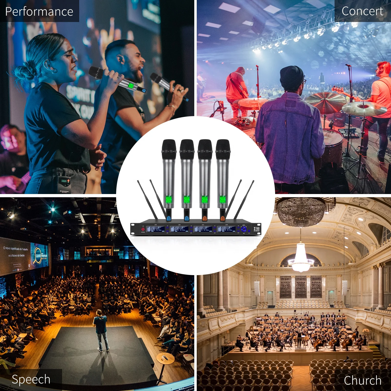 TLF Xtuga M6604S Novidades Sistema de microfone sem fio profissional de 4 canais UHF sem fio para performance de canto