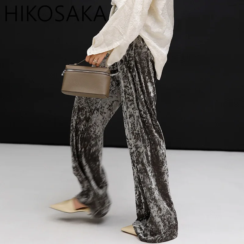 

Japanese Chic Elegant Commuter Velvet Trousers High Waist Loose Casual Pant 2024 Spring Summer New All-match Straight Pantalones