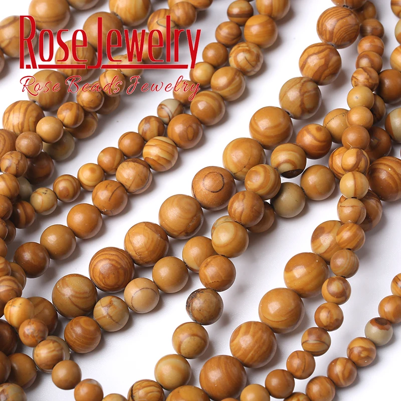 Natural Yellow Wood Striped Jaspers Beads Round Loose For Jewelry Making Stone Beads Fit DIY Bracelet Necklace 4 6 8 10 12mm 15