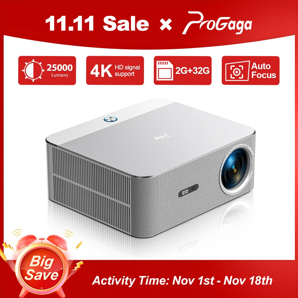 PROGAGA PG610W 풀 HD 1080P 프로젝터 안드로이드 4K WiFi 2G 32G PG610W 빔프로젝터 홈시어터 회의 게임 비디오 프로젝터