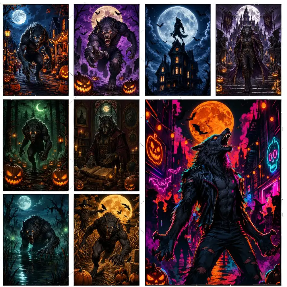 H-Halloween Werewolf Poster Premium Decor Art & Gift for Household Lounge Home Ornaments