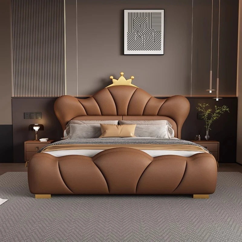

Leather Modern Double Bed Headboard Frame Decoration Full Double Bed Twin Queen Luxury Wooden Modern Bedroom Furniture