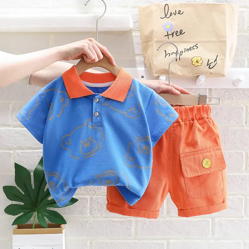 New Summer Baby Clothes Suit Children Boys Girls Cartoon Bear T Shirt Shorts 2Pcs/Set Toddler Casual Clothing Kids Tracksuits