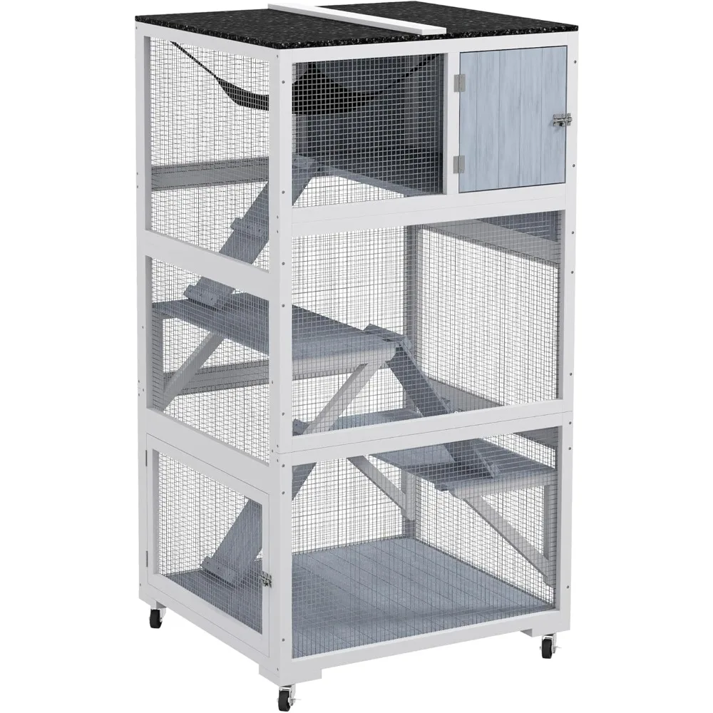 

Catio, Outdoor Cat Enclosure House, Wooden Feral Cat Shelter on Wheels, Cat Cage with Hammock, Platforms Ramps, and Weather Pro