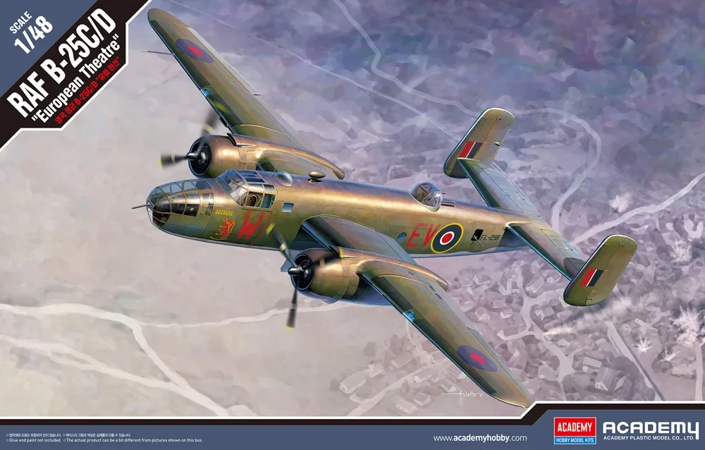 

Пластиковая сборка Academy, масштабная модель, комплект 12339 RAF B-25C/D, бомбардировщик Mitchell, модель 1/48