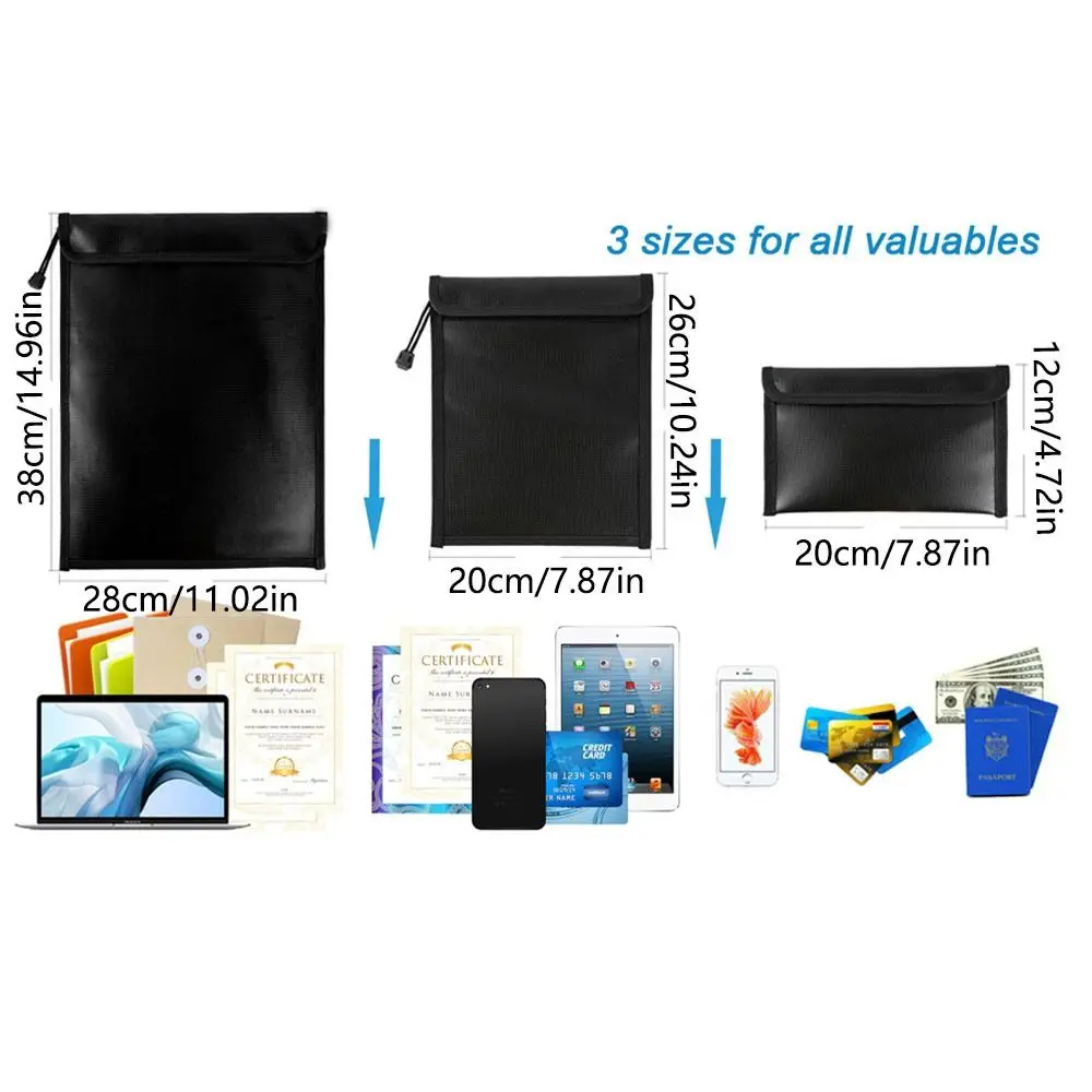 Waterproof Fireproof Document Bag Portable S/M/L Fireproof Shielding Folder Signal Blocker Heat-resistant