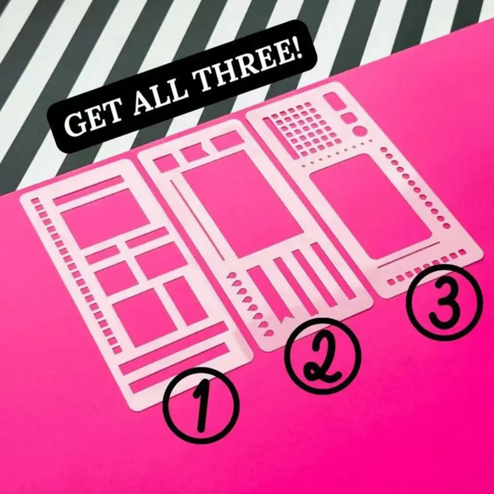 3 قطعة تصميم شبكة نقطة اليدوية قالب سجل مرن DIY بها بنفسك سجل القصاصات مجلة مستطيل الاستنسل حاكم مجموعة حاكم الاستنسل #1