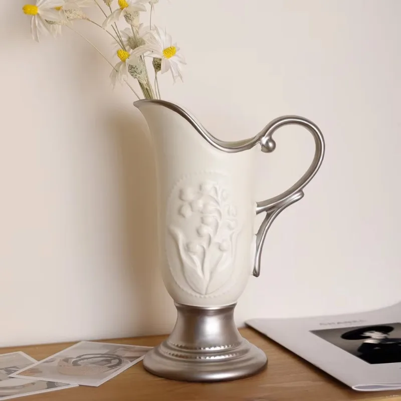 Vintage White Ceramic Vase, Gold Electroplated Finish, High-Fired Smooth Flower Holder, Classic Decor , Timeless Room Accent