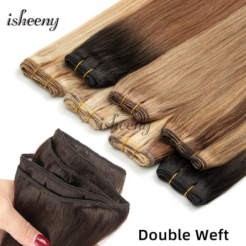 Imagen 1 del producto Extensiones de cabello humano liso, mechones de cabello humano Remy brasileño, cosido en extensiones de trama, Rubio liso, 50g, 12 ""-24""