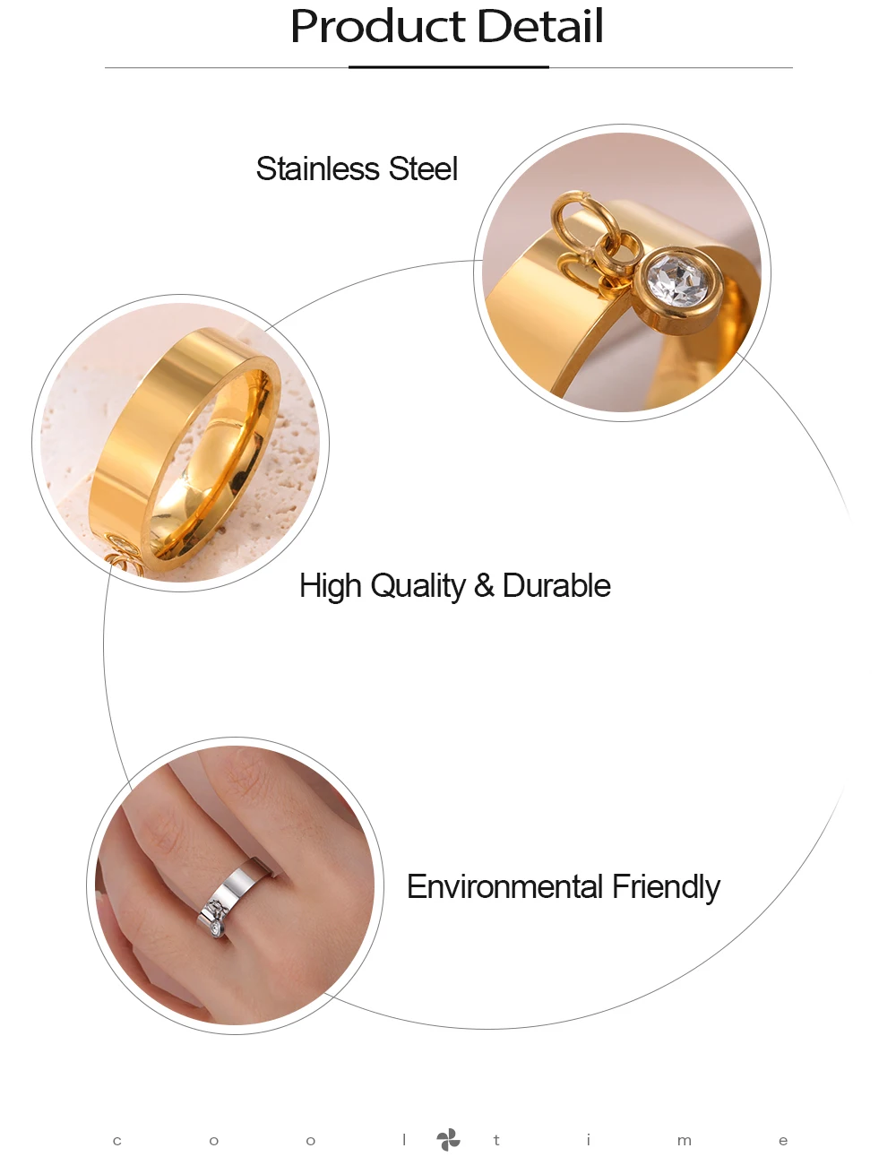 COOLTIME Mode Minimalistischen Frauen Ring Edelstahl Gold Farbe Mit Charme Zirkon Anhänger Ring Schmuck Hochzeit Geschenk – Detail 5