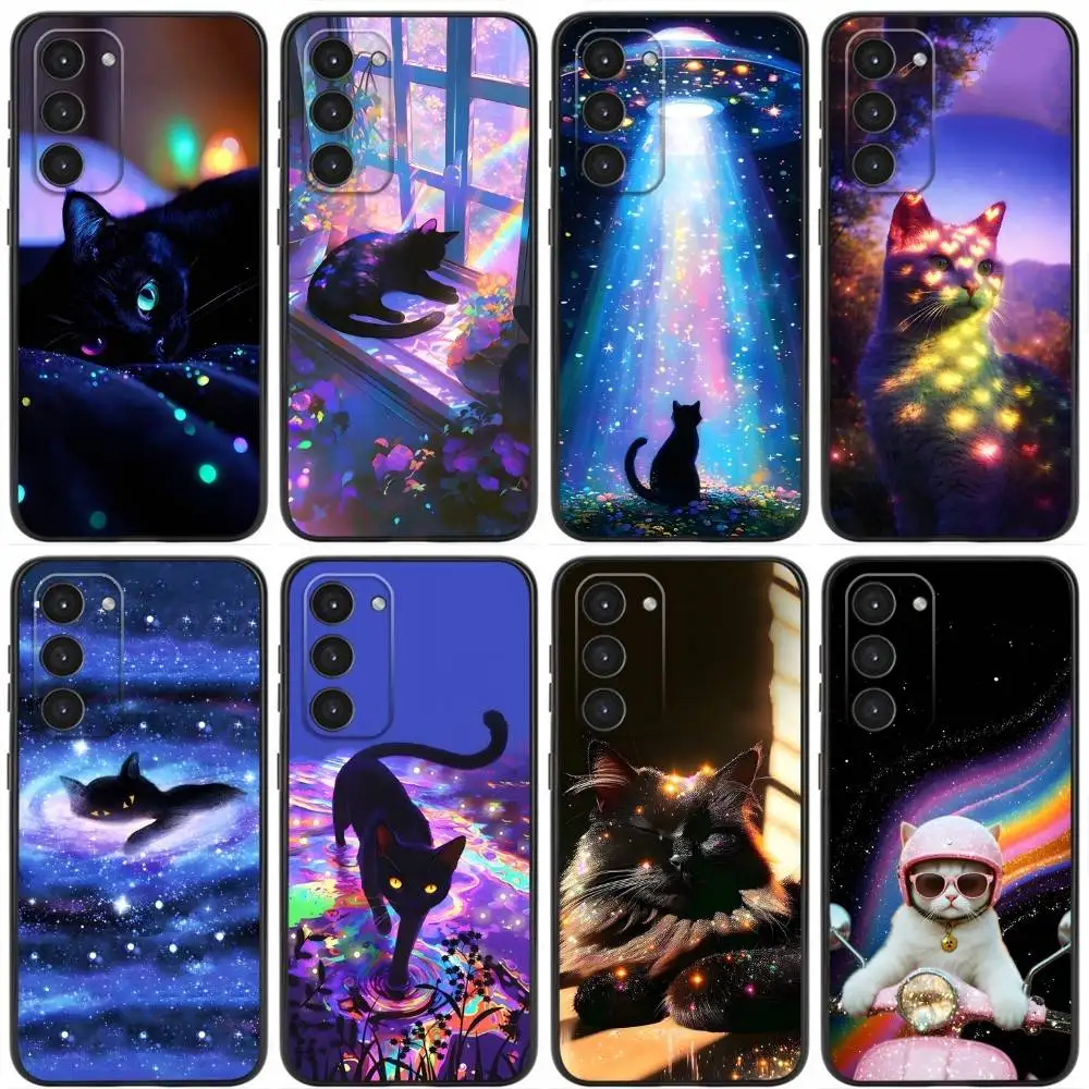 Black Cat Phone Case For Samsung Galaxy A20,21s,22,31,32,52,53,72,73,80,91 Soft Liquid Silicone Black Cover