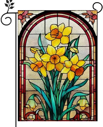 Spring Summer Daffodils Garden Flag Double Sided Stained Glass, 12x18 Inch XXQ