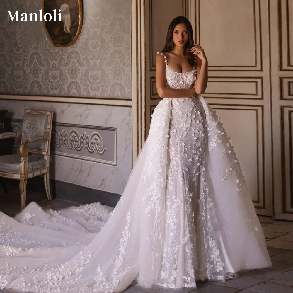 

Luxury Lace Decal Mermaid Wedding Dress Spaghetti Strap Detachable Train Elegant Boat Collar Wedding Dress Customization