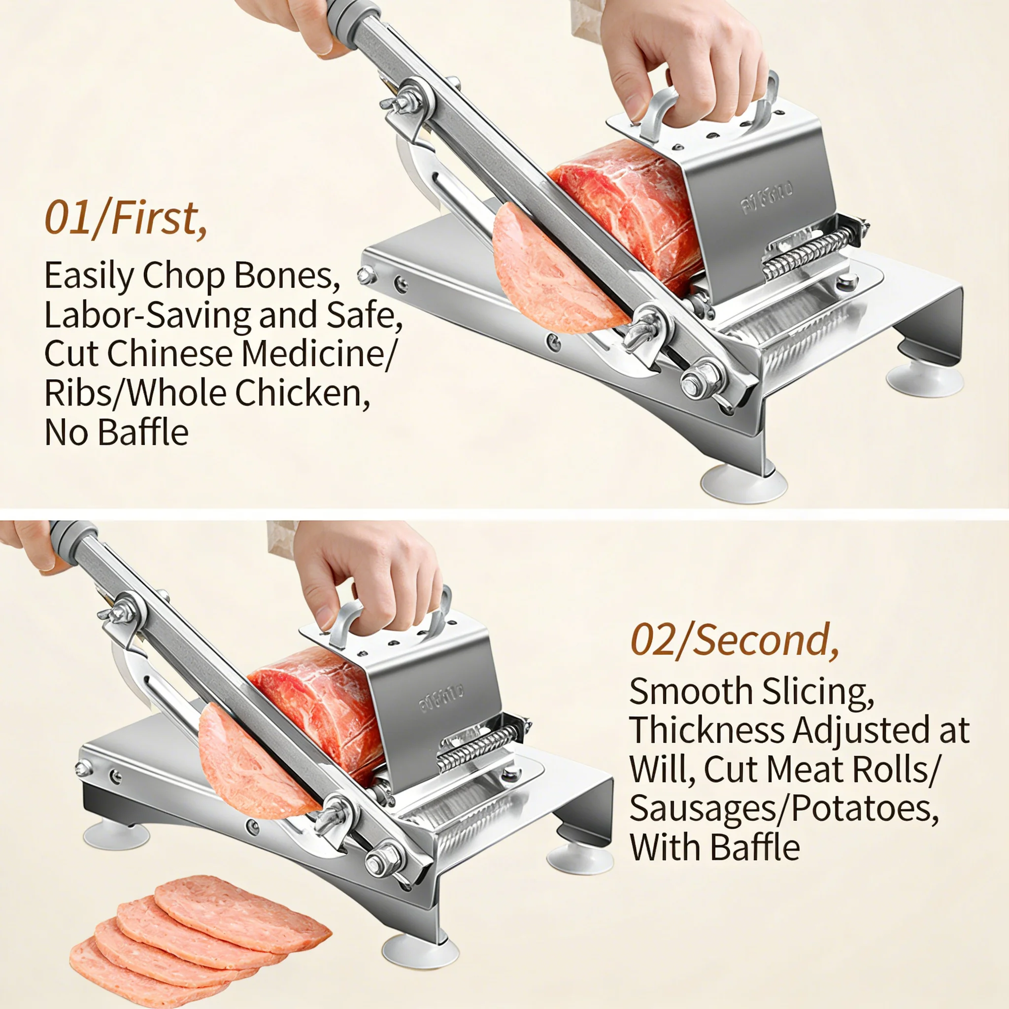 Portable 304 Manual Meat Slicer Stainless Steel Magic Cutting Tool Household Commercial For Frozen Beef Rolls Mutton Rolls
