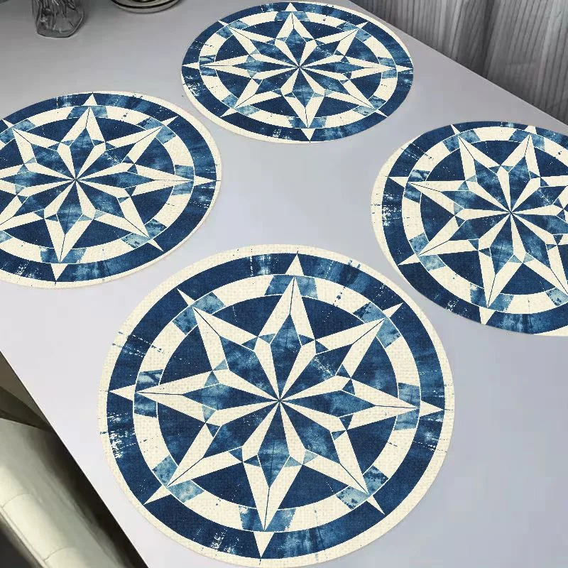 VIKAMA Retro Compass Starry Linen Placemats Heat Resistant Wear-Resistant for Dining Table Kitchen Decor Washable Reusable