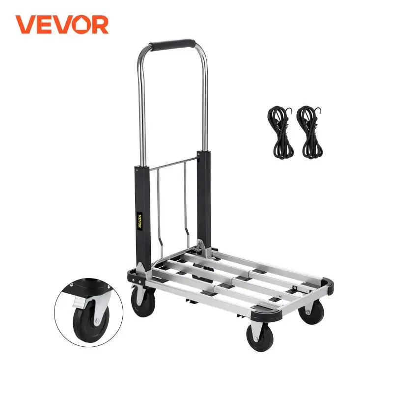 Carrello pieghevole VEVOR carrello carrello con ruote carrello portabagagli capacità 330lb costruzione solida carrello Flatform in lega di alluminio