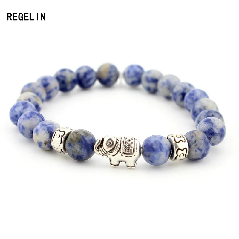 REGELIN Natural Stone Bead Buddha Bracelets For Women Men Jewelry Black Lava Druzy Gift Bracelets Elephant Bangles Pulseras