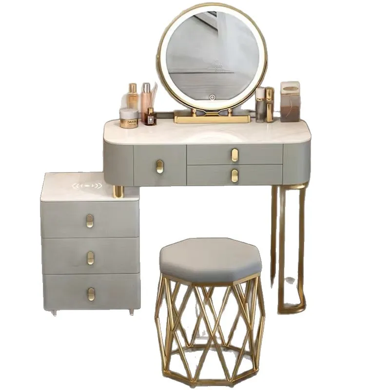 

Modern Design Grey MDF White Wooden Bedroom Dressing Table with Stool and Illuminated Vanity