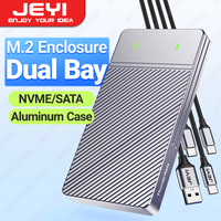 JEYI Dual Bay M.2 NVMe SATA SSD Enclosure, USB 3.2 Gen 2 10Gbps Aluminum Case for M.2 PCIe 2280/60/42/30 SSD. Support UASP Trim