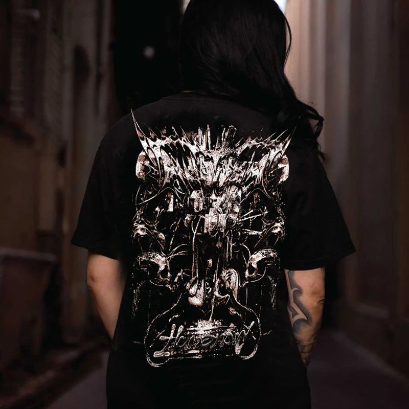 Punk Steampunk Heavy Metal Rock Dark Design Tide Brand Joint Short Sleeve T-shirt Summer Male Couple