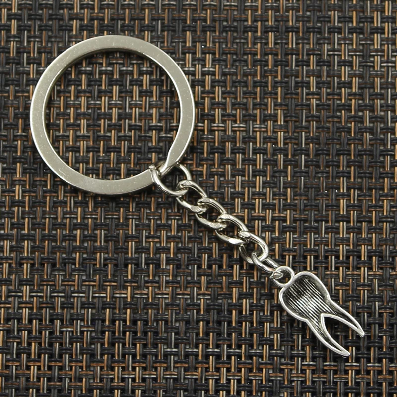 Fashion 30mm Key Ring Metal Key Chain Keychain Jewelry Antique Silver Color Plated Zombie Tooth Teeth Molar 20x8mm Pendant