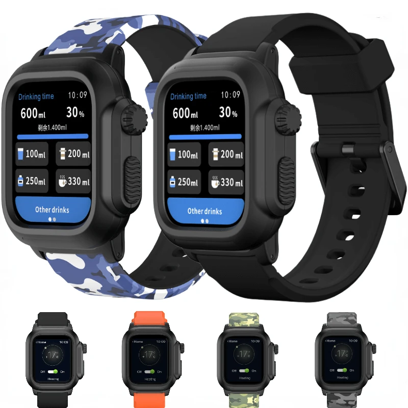 

Silicone strap waterproof shell For Apple watch 9 8 7 45mm Edge fall protection shell For iwatch 6 5 4 3 SE 44mm 42mm 40mm case