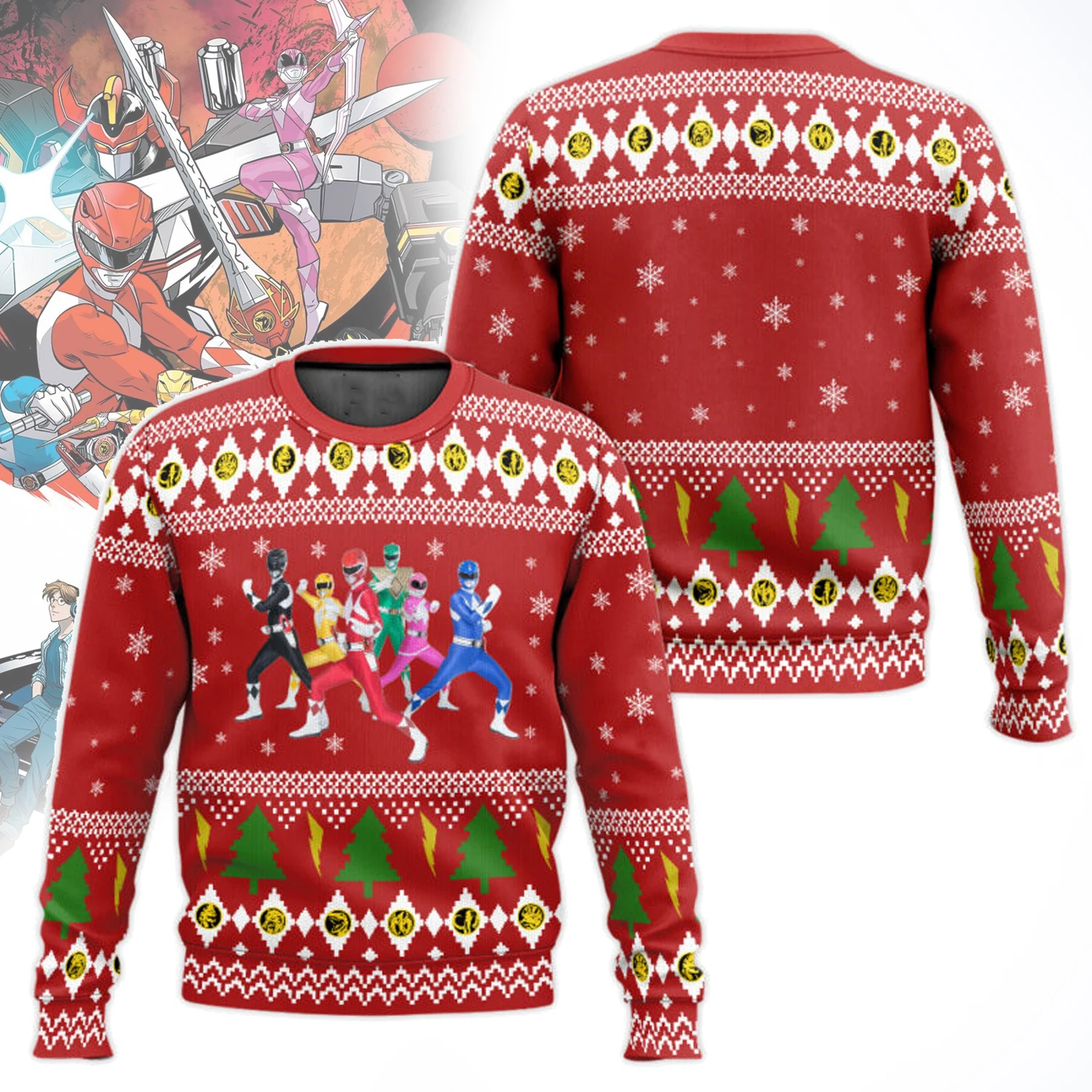 ثلاثية الأبعاد مايتي مورفين باور رينجرز عيد الميلاد سترة قبيحة جديد عيد الميلاد كرنفال موضة ملونة الرجال هوديس المرأة الرياضة