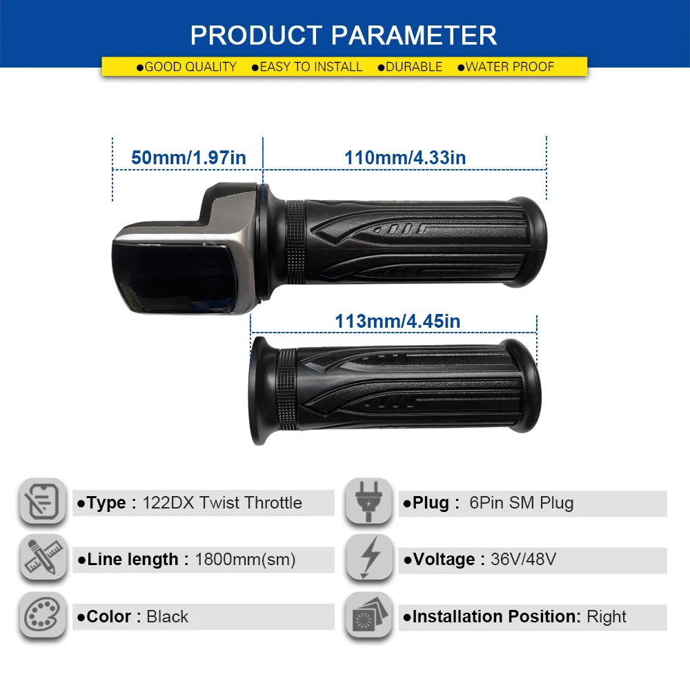 Ebike Thumb Throttle 122DX 36V 48V Right Hand Throttle ebike 6Pin SM Connector For Electric Bicycle Part & Accessories Scooter