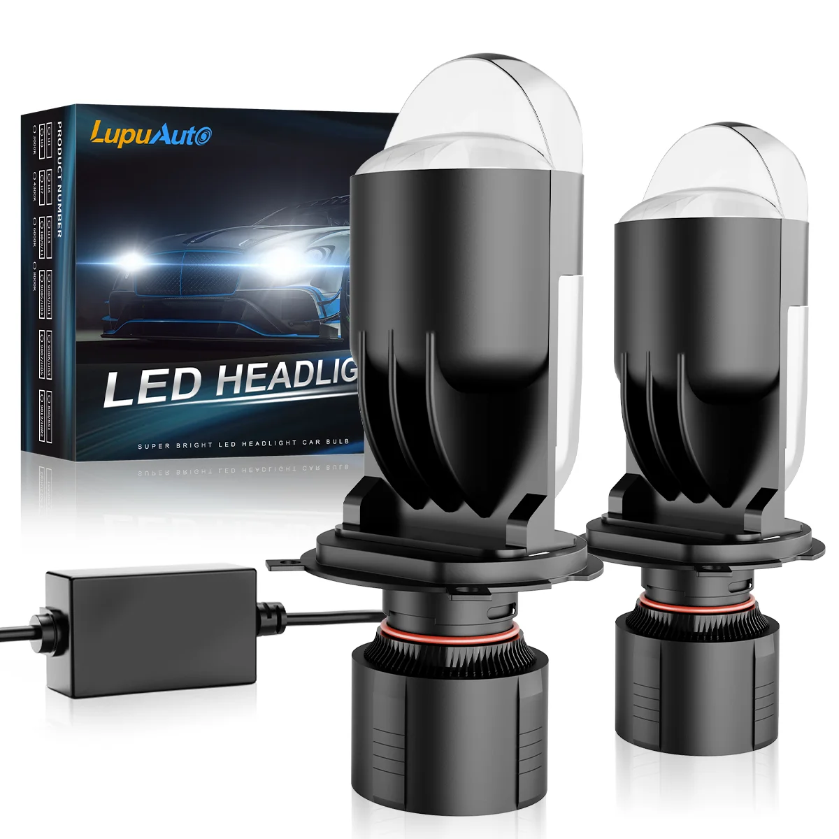 

2pcs H4 LED Projector Mini Lens Auto H4 LED Headlight Bulb Kit Conversion High Beam Low Beam 6000K Turbo Fan Car Light Lamp
